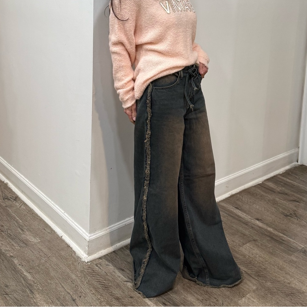 ShopEvelynne Flare Wide Leg Jeans - Gray - Picture 3 of 3